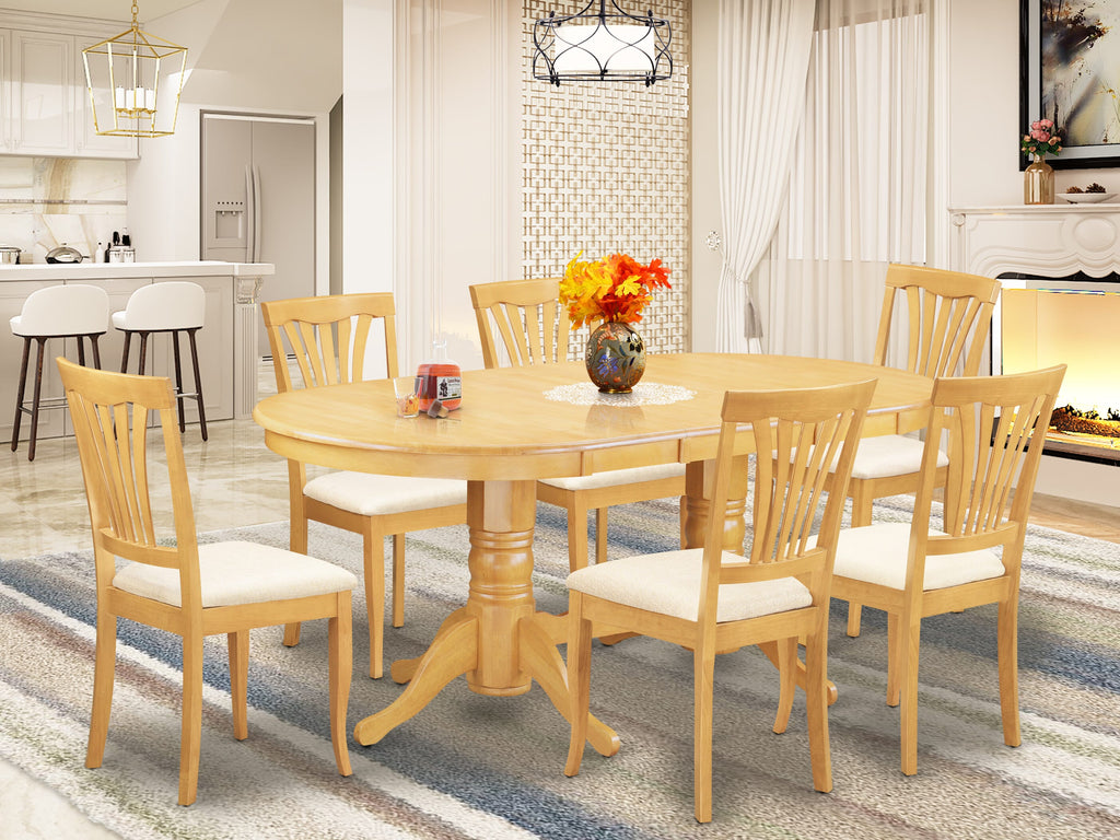 VAAV7-1HY-F 7-Piece Set with Oak Toned Oval Extendable Table and Fabric Upholstered Chairs
