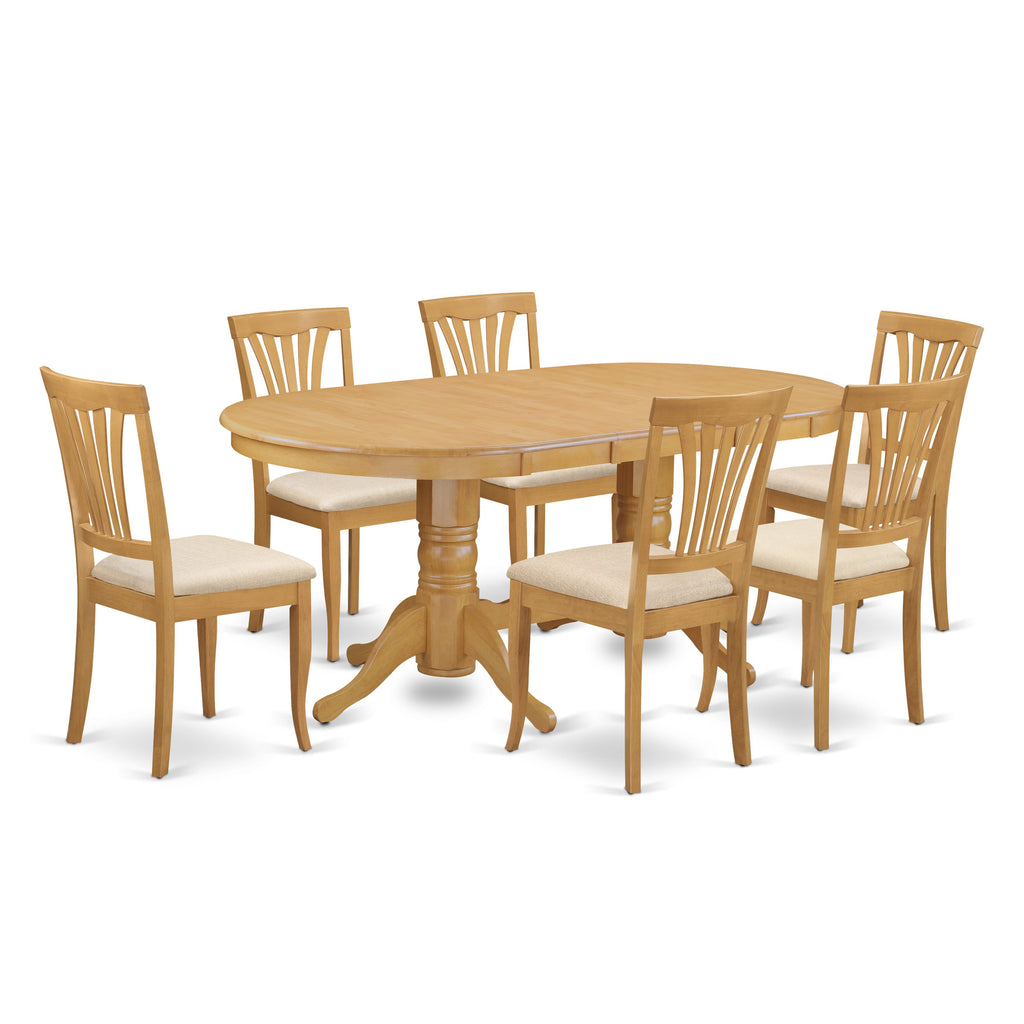 VAAV7-1HY-F 7-Piece Set with Oak Toned Oval Extendable Table and Fabric Upholstered Chairs