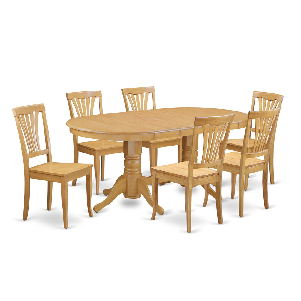 Dining Ensemble VAAV7-MRC-Z 7-Piece Oval Table Set with Butterfly Extension & Six Seats, Oak Finish