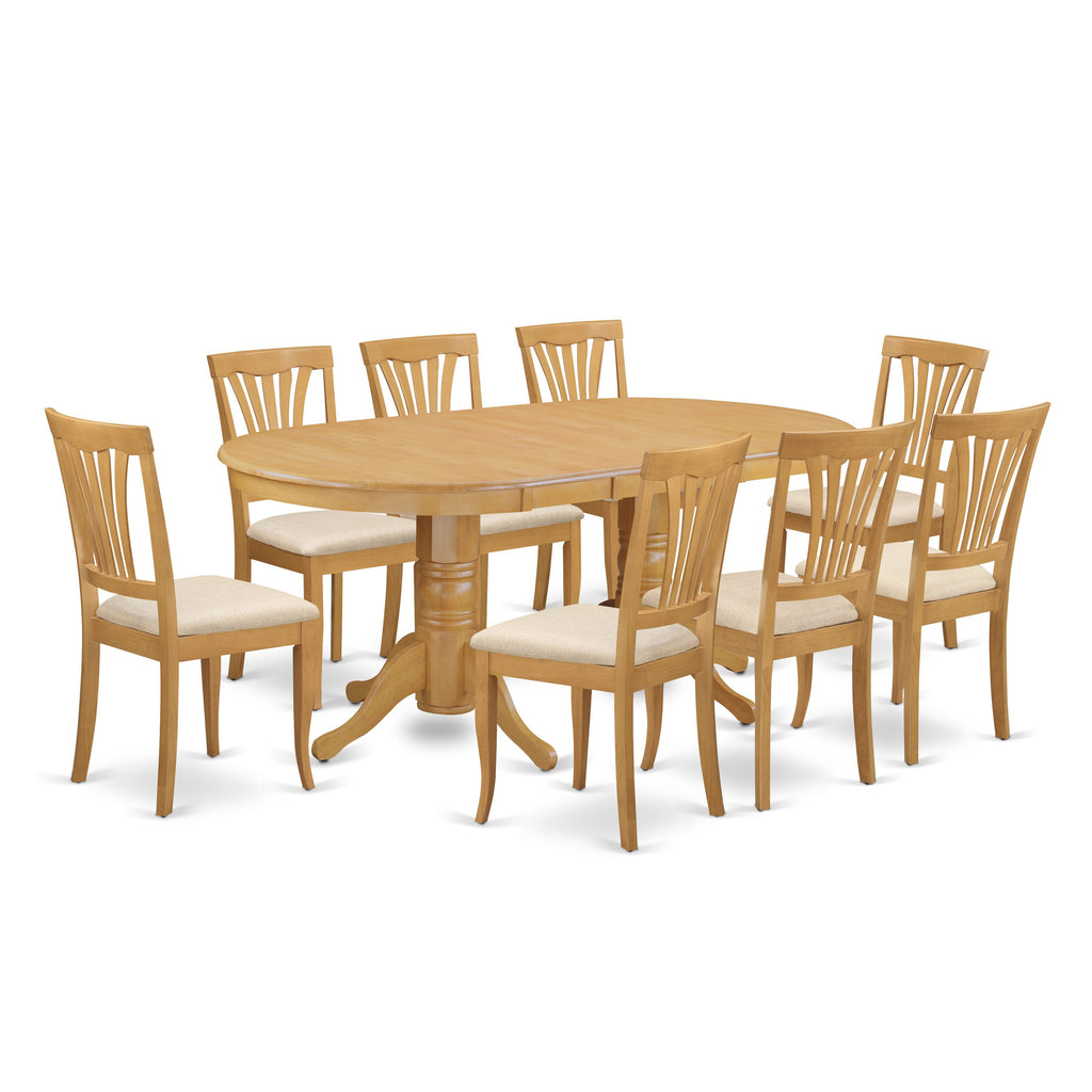 VAAV9-7GG-P 9-Piece Dining Set Elegant Oval Table with Extension and 8 Upholstered Chairs, Oak Finish, 40x76