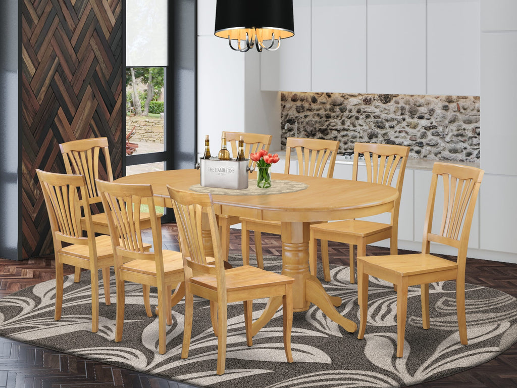 VAAV9-SWU-U 9-Piece Dining Ensemble with Butterfly Leaf Oval Wood Table and 8 Chairs - 40x76''