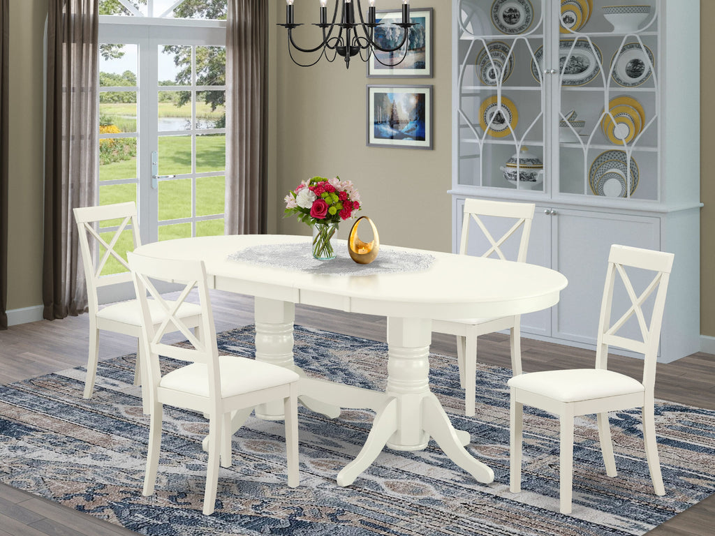 VABO5-HP8-O0 5-Piece Dining Set with Extendable Table & Luxe Upholstered Chairs in White