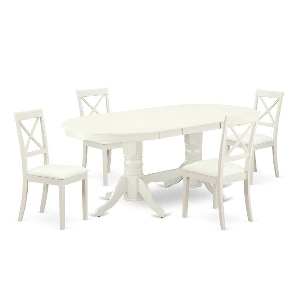 VABO5-HP8-O0 5-Piece Dining Set with Extendable Table & Luxe Upholstered Chairs in White