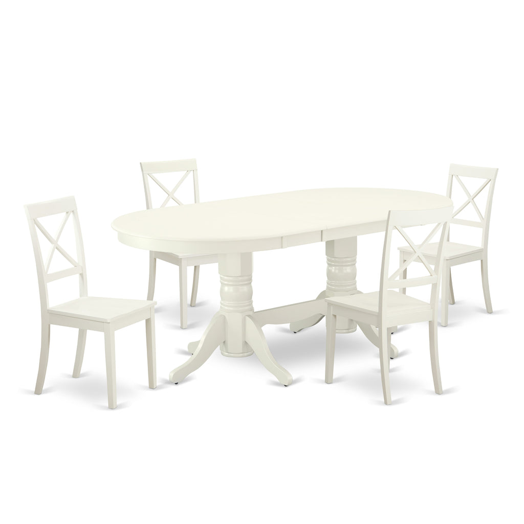 VABO5-7JT-F 5 Piece Dining Set with Butterfly Leaf Table & 4 Wood Chairs, 40x76 In. - Linen White