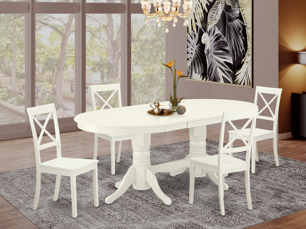 VABO5-7JT-F 5 Piece Dining Set with Butterfly Leaf Table & 4 Wood Chairs, 40x76 In. - Linen White