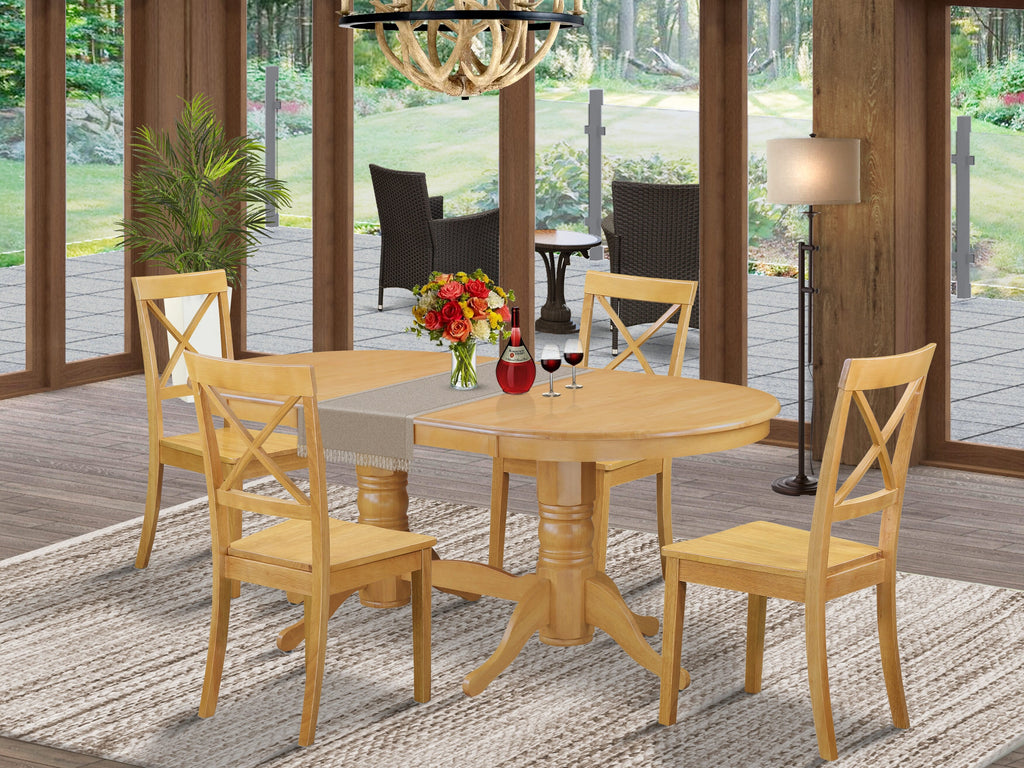 VABO5-MUR-V 5-Piece Dining Ensemble Featuring an Expandable Oval Table and Four Comfortable Chairs, 40x76, Warm Oak Finish