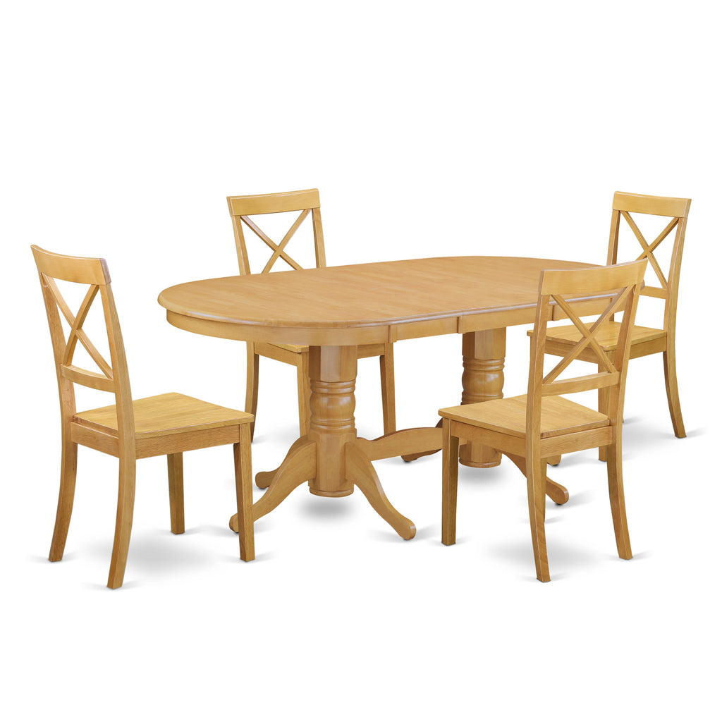 VABO5-MUR-V 5-Piece Dining Ensemble Featuring an Expandable Oval Table and Four Comfortable Chairs, 40x76, Warm Oak Finish