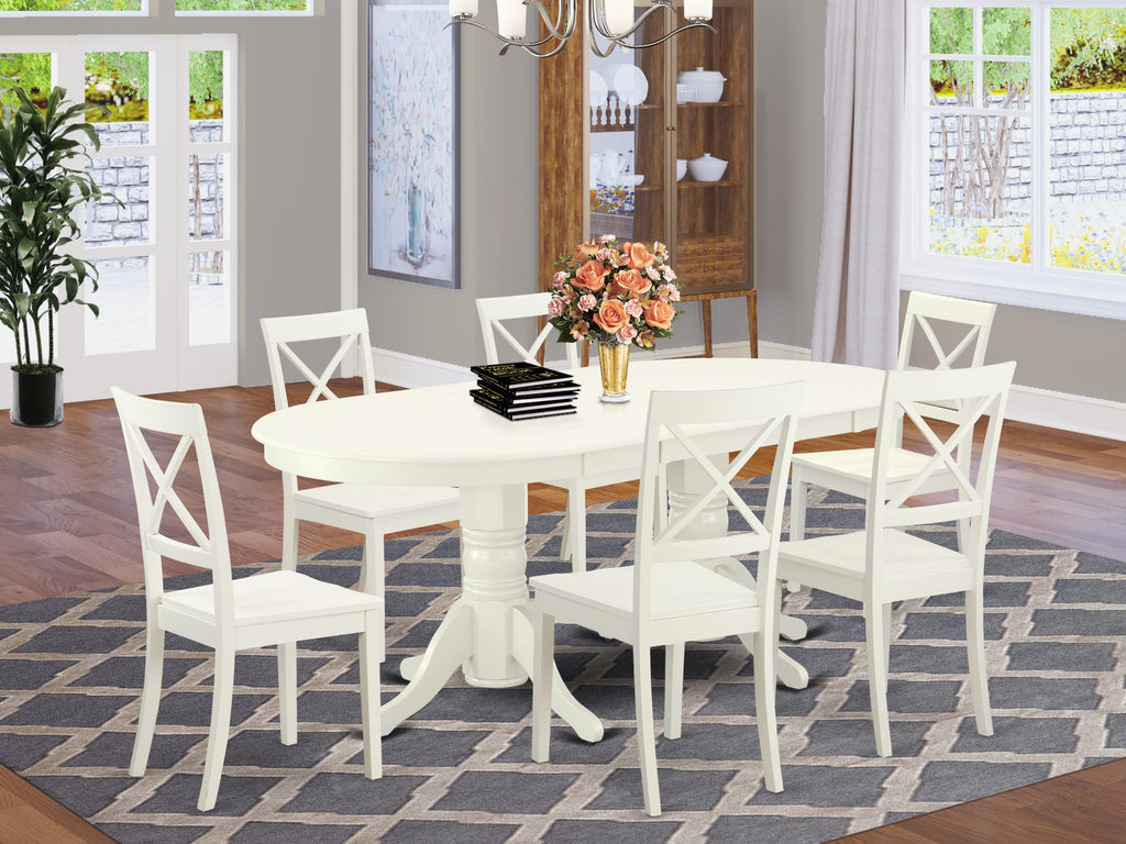 VABO7-2U0-3 Elegant 7-Piece White Dining Ensemble with Oval Table & Six Matching Chairs, 40x76