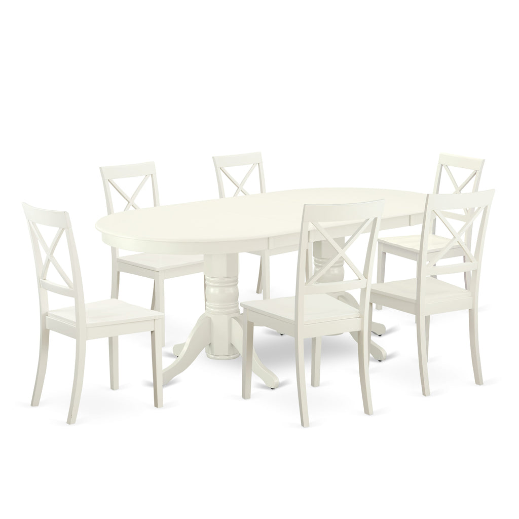 VABO7-2U0-3 Elegant 7-Piece White Dining Ensemble with Oval Table & Six Matching Chairs, 40x76
