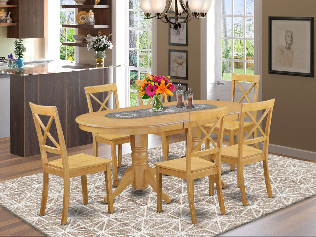 VABO7-UDM-I Elegant 7-Piece Dining Set with Oval Table & Butterfly Leaf, 6 Wood Seat Chairs, 40x76