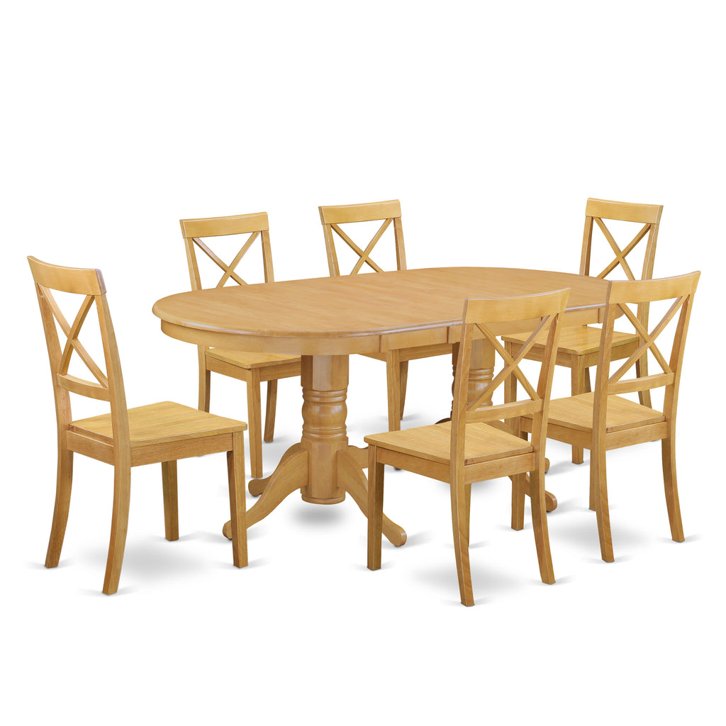 VABO7-UDM-I Elegant 7-Piece Dining Set with Oval Table & Butterfly Leaf, 6 Wood Seat Chairs, 40x76