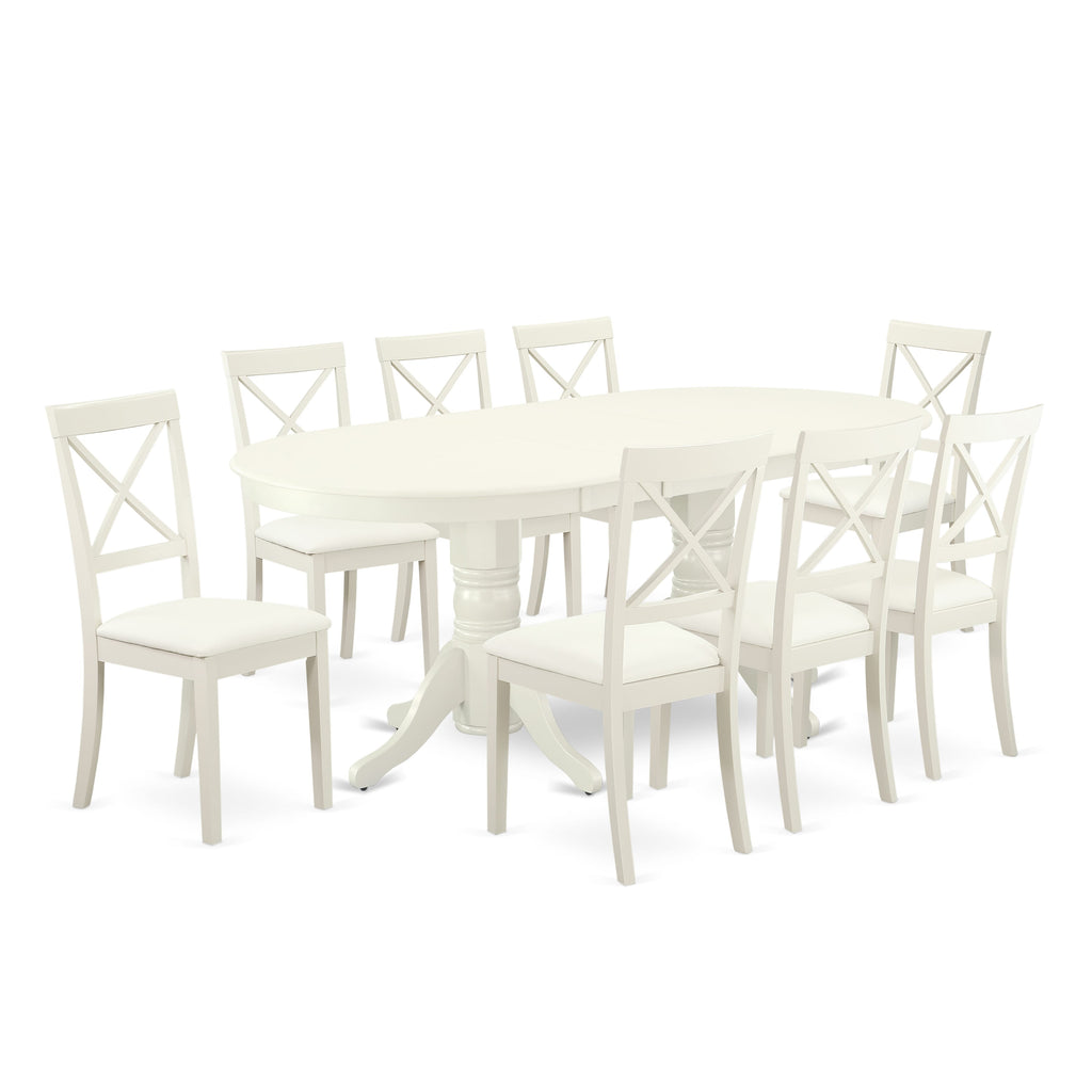 VABO9-1G5-PA Deluxe Ensemble 9-Piece Dining Set with Sleek Oval Table & Amplified Comfort Chairs in Classic Linen White