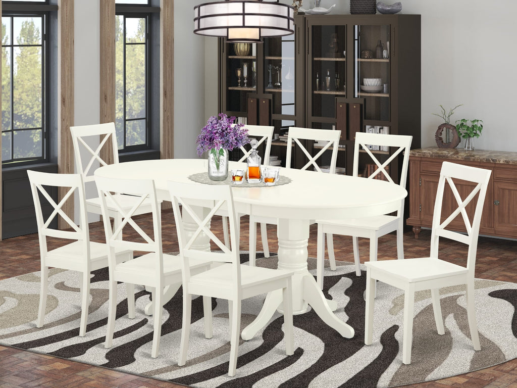 VABO9-8VJ-J - 9-Piece Set with Butterfly Leaf Oval Table & 8 Chairs, 40x76 in Cotton White Finish