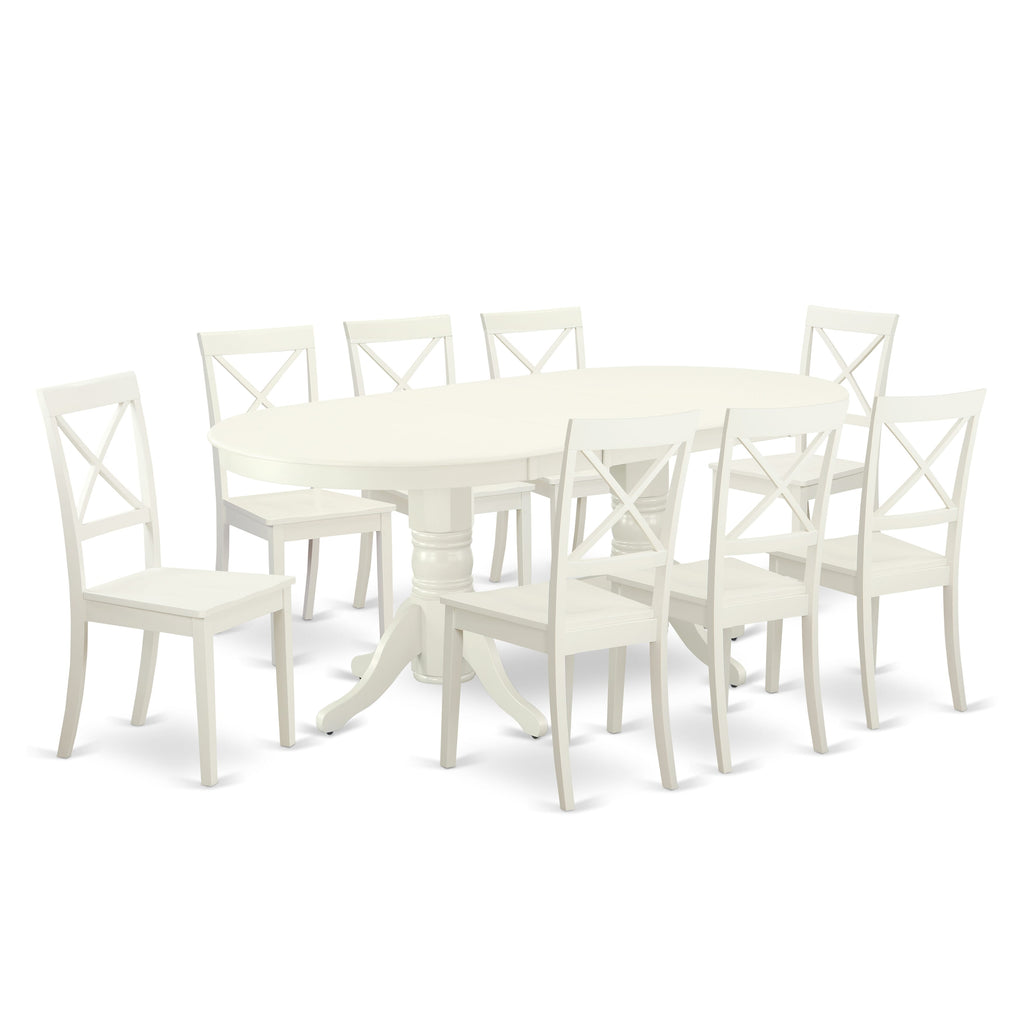 VABO9-8VJ-J - 9-Piece Set with Butterfly Leaf Oval Table & 8 Chairs, 40x76 in Cotton White Finish