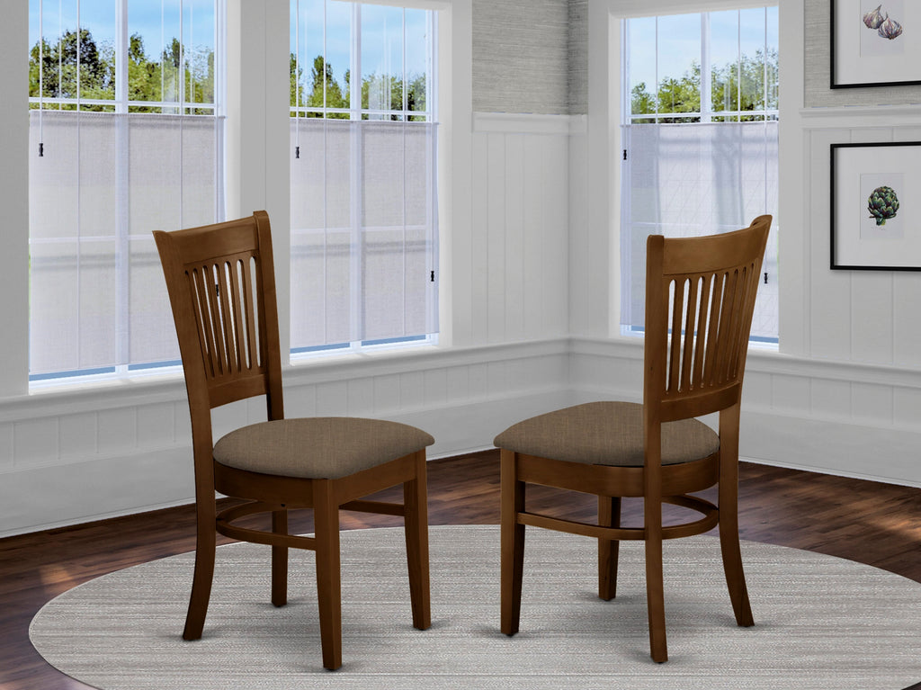 VAC-EXI-5 Elegant Vancouver Dining Chairs - Linen Upholstered Wooden Set in Espresso - Pair