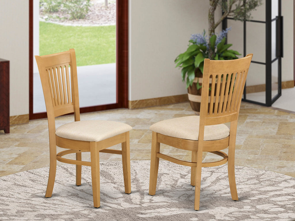 VAC-OAP-D Elegant Duo of Upholstered Oak Dining Chairs, Linen Fabric Seats in Timeless Style for Your Space