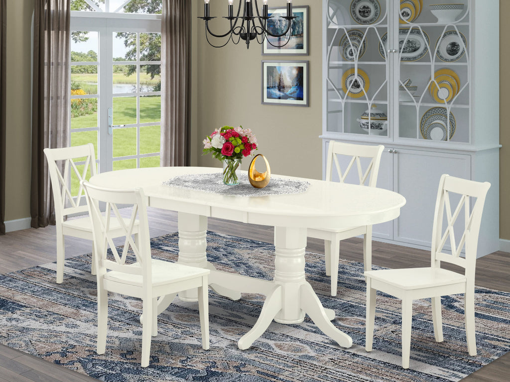 VACL5-S0I-9 Sleek 5-Piece Dining Set with Expanding Oval Table & Chairs, 40x76 White Finish