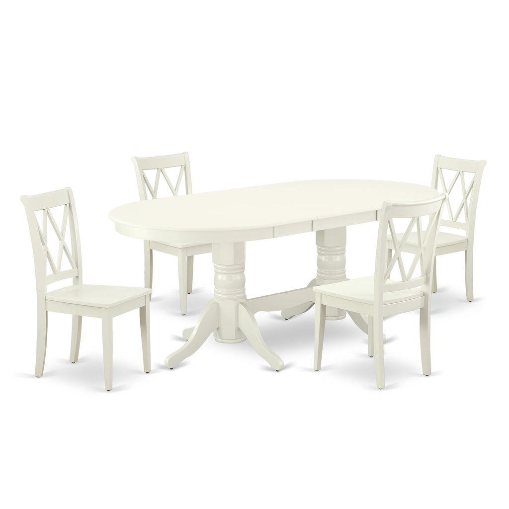 VACL5-S0I-9 Sleek 5-Piece Dining Set with Expanding Oval Table & Chairs, 40x76 White Finish