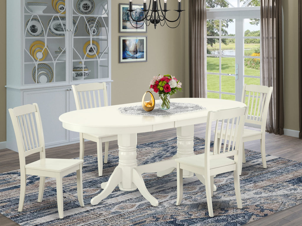 VADA5-9LM beautifully styled set Oval Table for 4 with Butterfly Leaf and Chairs in Light White