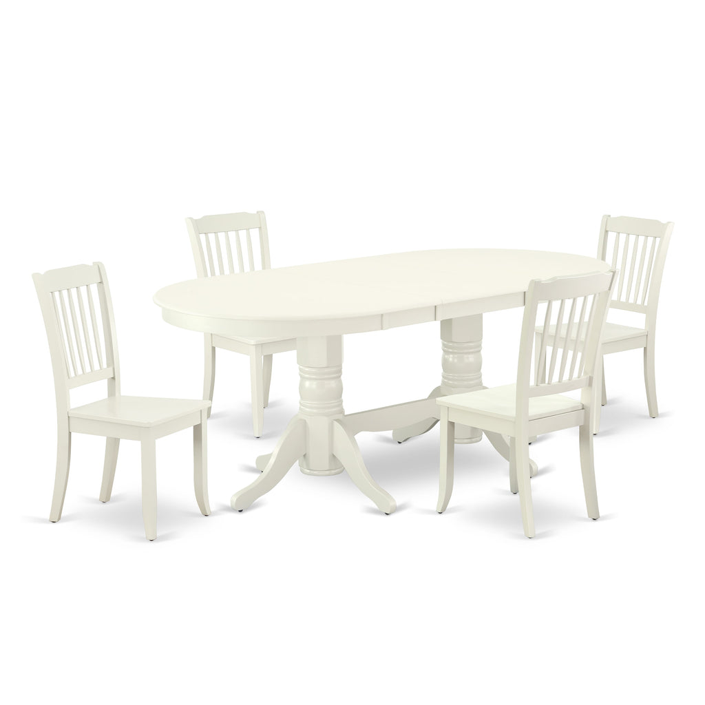 VADA5-9LM beautifully styled set Oval Table for 4 with Butterfly Leaf and Chairs in Light White