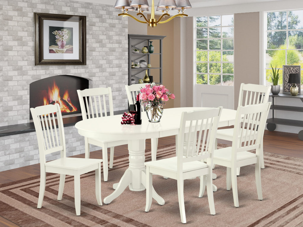VADA7-476-R Spacious Dining Set 7-Piece Oval Table and 6 Chairs with Butterfly Leaf, 40x76, Linen White Finish