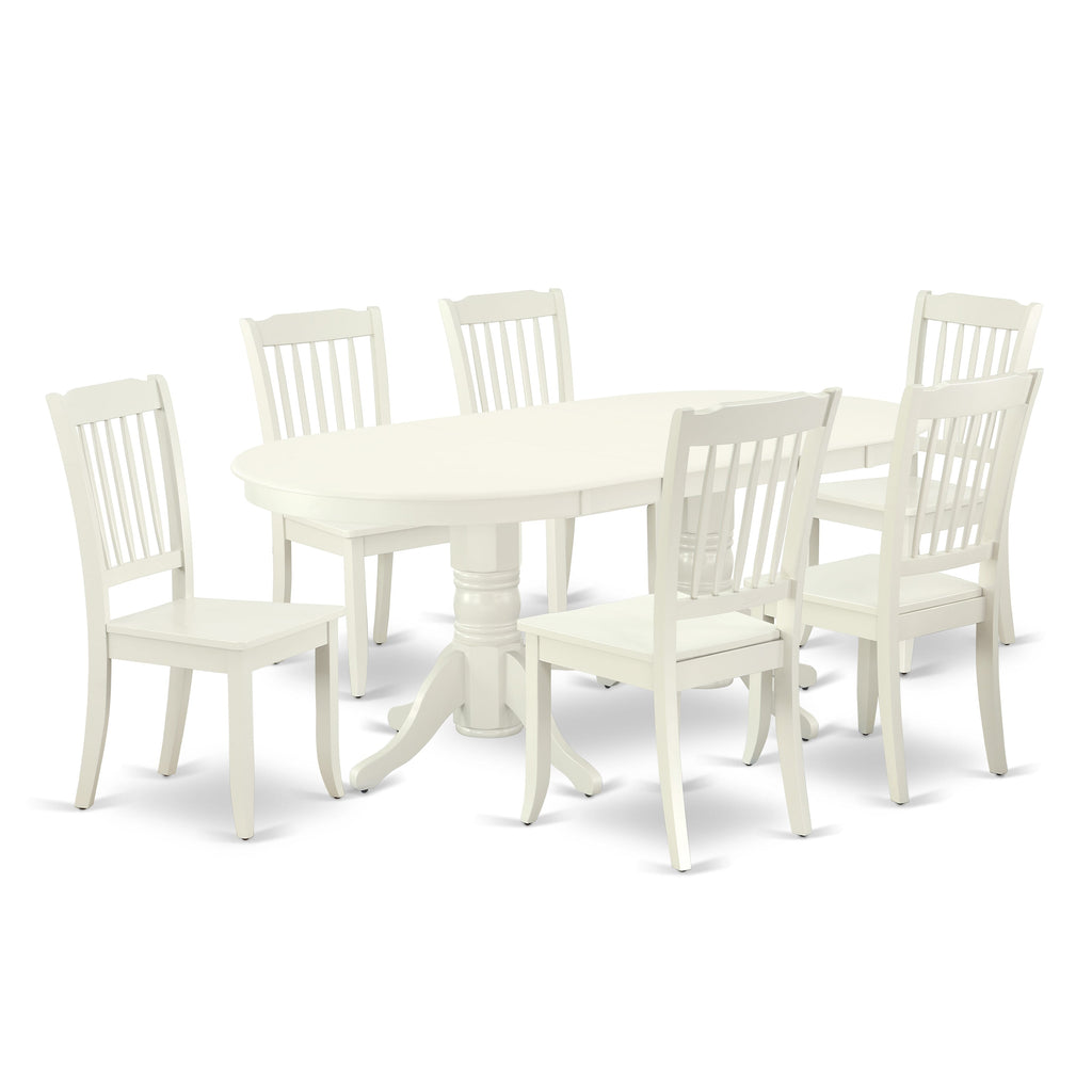 VADA7-476-R Spacious Dining Set 7-Piece Oval Table and 6 Chairs with Butterfly Leaf, 40x76, Linen White Finish