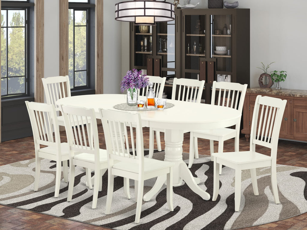 Dining Set VADA9-Y3U-8 9-Piece Oval Table with Butterfly Leaf & 8 Chairs, 40x76, Linen White