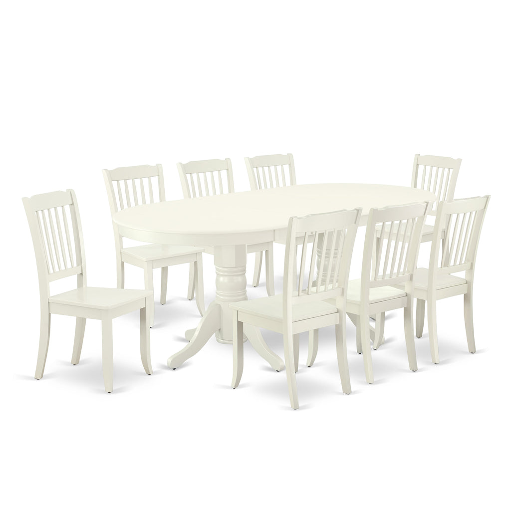 Dining Set VADA9-Y3U-8 9-Piece Oval Table with Butterfly Leaf & 8 Chairs, 40x76, Linen White
