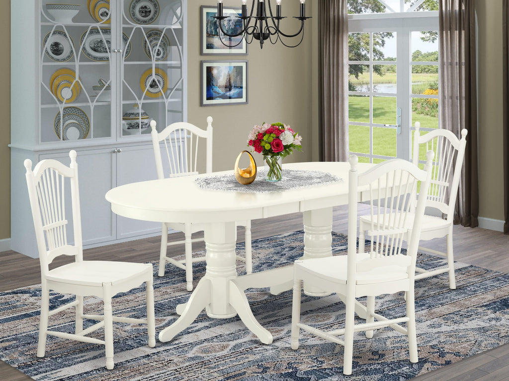 VADO5-KH4-Z Opulent 5-Piece Dining Collection with Butterfly Leaf Oval Table & 4 Chairs, 40x76 White