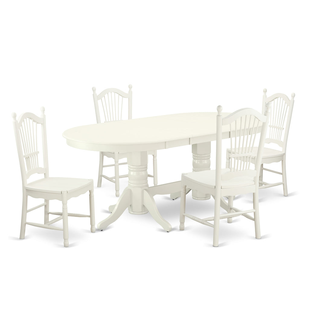 VADO5-KH4-Z Opulent 5-Piece Dining Collection with Butterfly Leaf Oval Table & 4 Chairs, 40x76 White