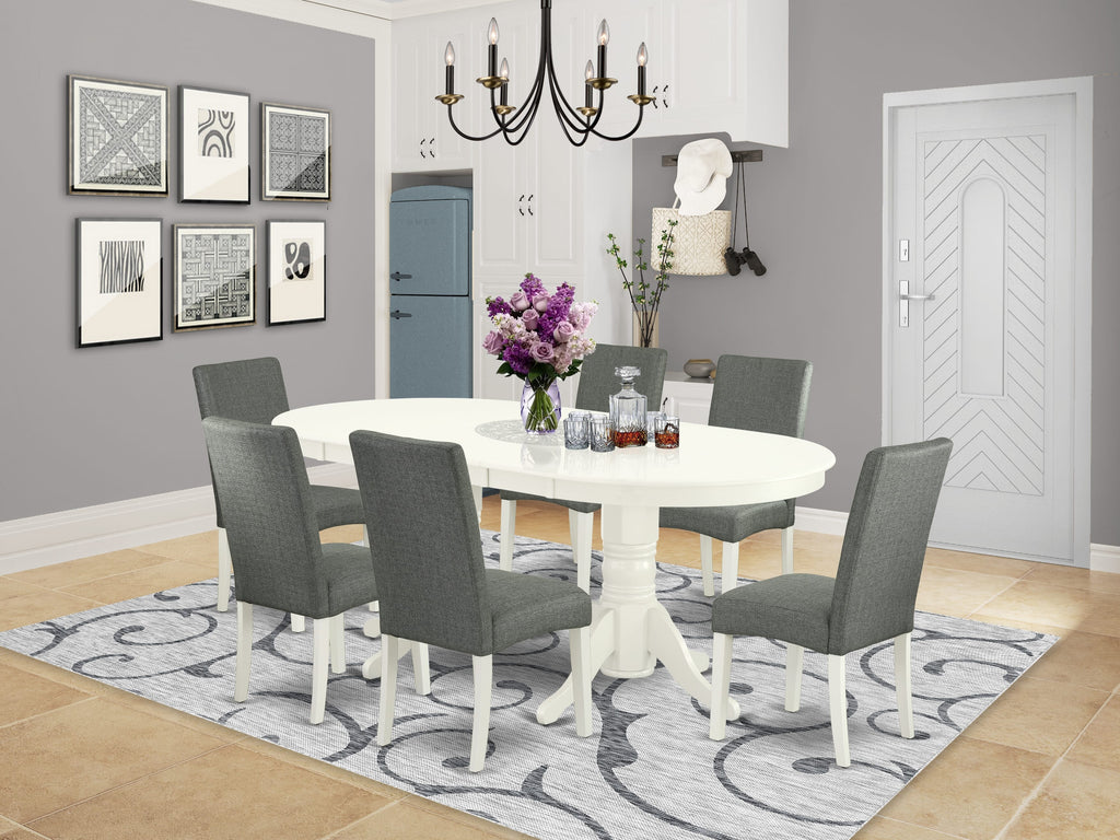 VADR7-DW8-MN Stylish 7-Piece Dining Collection with Oval Extension Table and 6 Gray Upholstered Chairs, 40x76