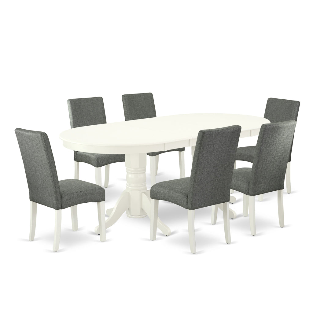 VADR7-DW8-MN Stylish 7-Piece Dining Collection with Oval Extension Table and 6 Gray Upholstered Chairs, 40x76