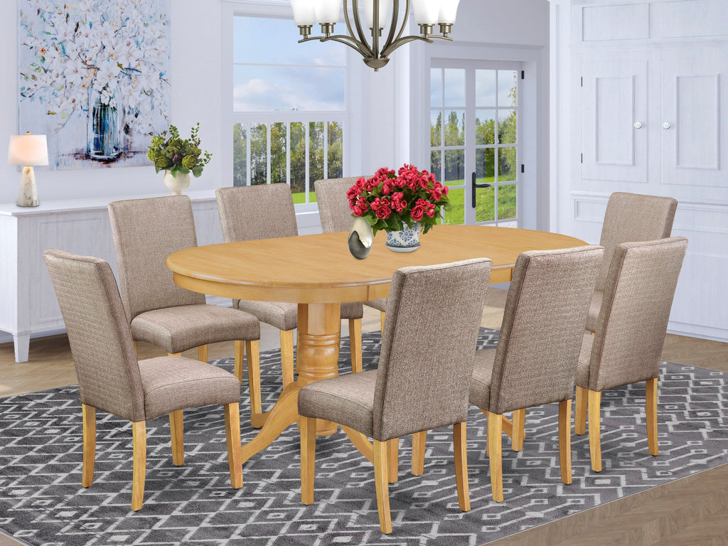 VADR9-1KS-C0 9-Piece Dining Ensemble with Parson Chairs & Expandable Oval Table in Rich Oak Finish