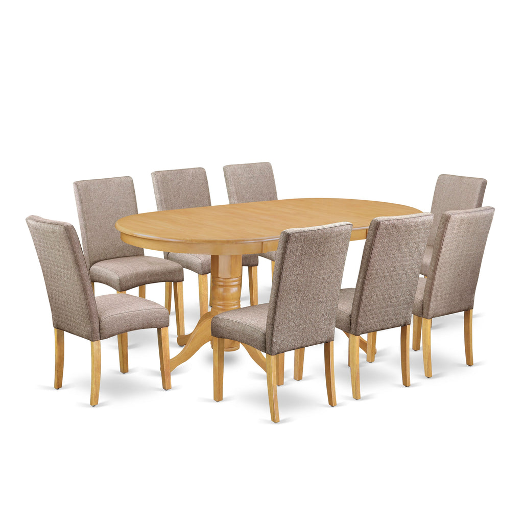 VADR9-1KS-C0 9-Piece Dining Ensemble with Parson Chairs & Expandable Oval Table in Rich Oak Finish