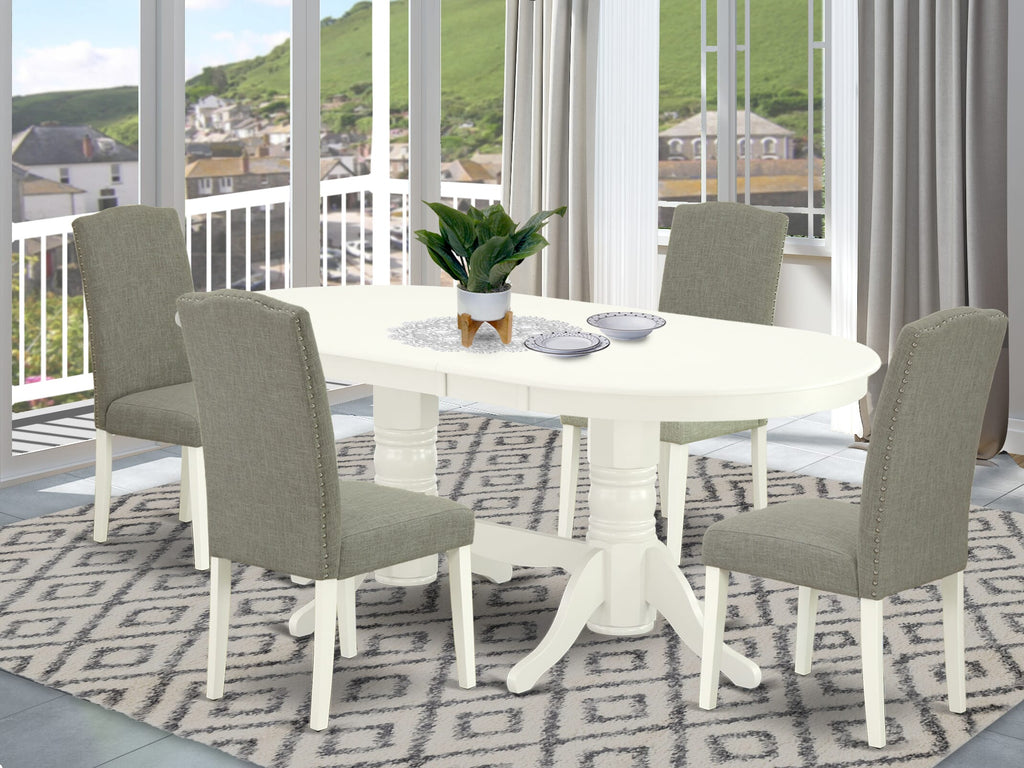 VAEN5-0IZ-37 Chic 5-Piece Dining Ensemble with Oval Extension Table & Parson Chairs, White Finish