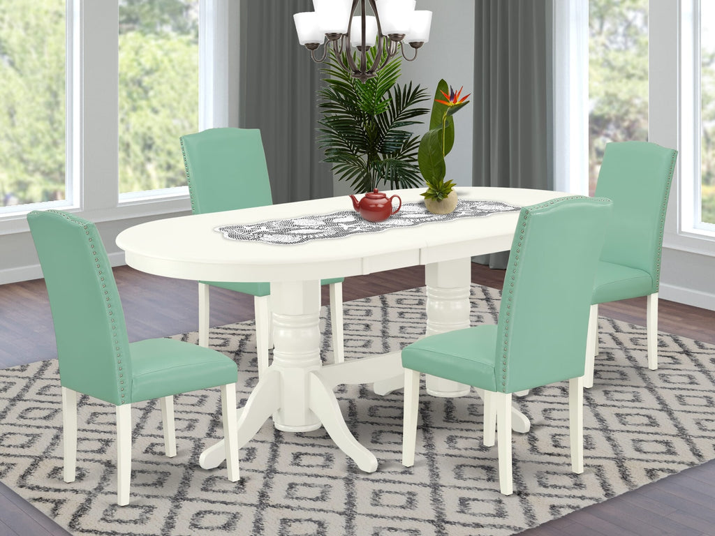 VAEN5-H95-9F Dining Set for 4 Elegant Oval Table with Leaf & 4 Faux Leather Chairs, 40x76