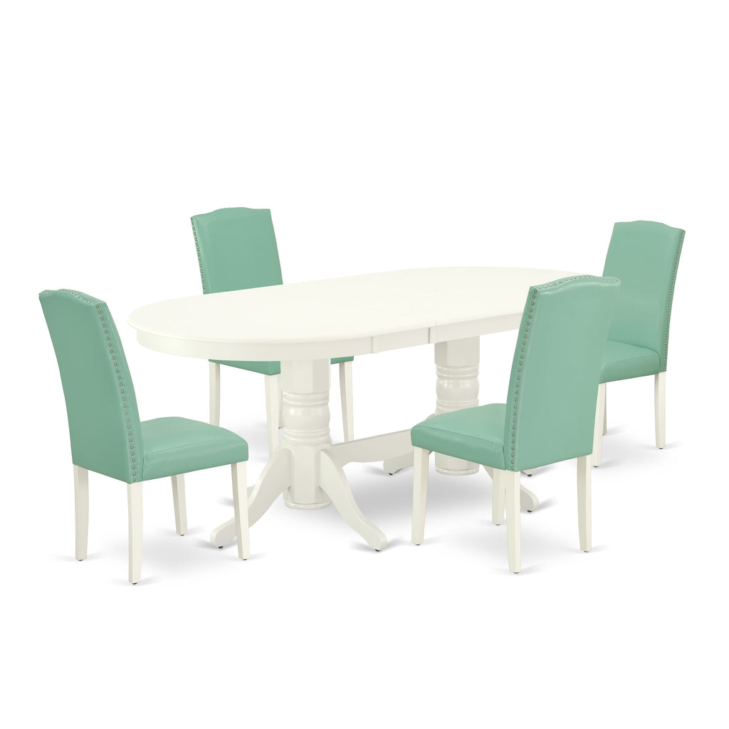 VAEN5-H95-9F Dining Set for 4 Elegant Oval Table with Leaf & 4 Faux Leather Chairs, 40x76