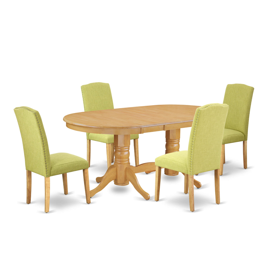VAEN5-6NC-6E Luxurious 5-Piece Set with Convertible Oval Table and Elegant Parsons Chairs, Oak Finish