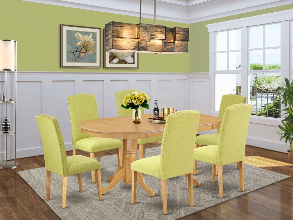 Explore VAEN7-WF1-5Q, a 7-Piece Oval Table Dining Set with Butterfly Extension Leaf and Elegant Chairs, 40x76