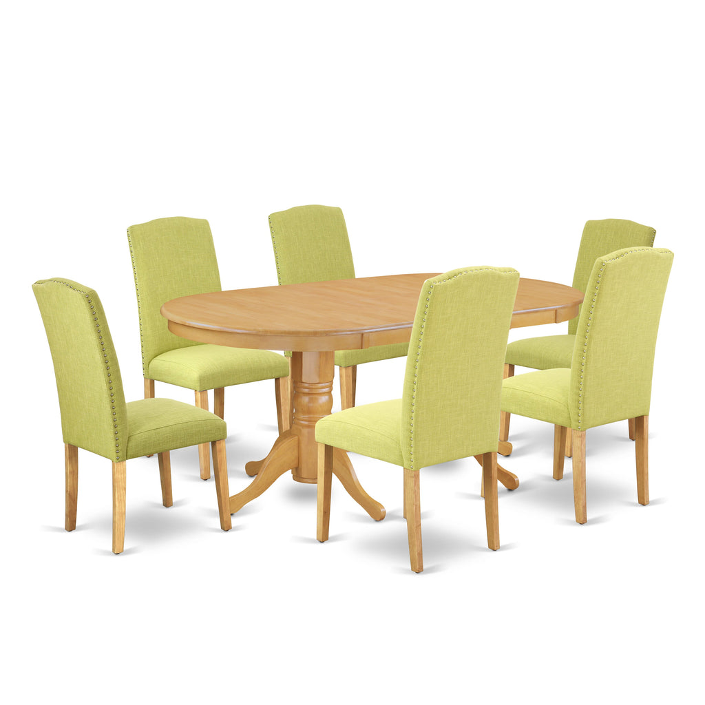 Explore VAEN7-WF1-5Q, a 7-Piece Oval Table Dining Set with Butterfly Extension Leaf and Elegant Chairs, 40x76