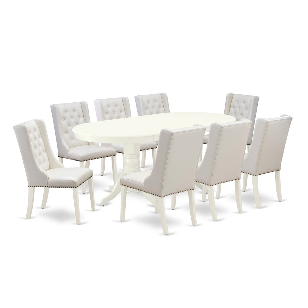 VAFO9-2Q0-GR Elegant 9-Piece Dining Set with Oval Table & 8 Faux Leather Chairs in Grey