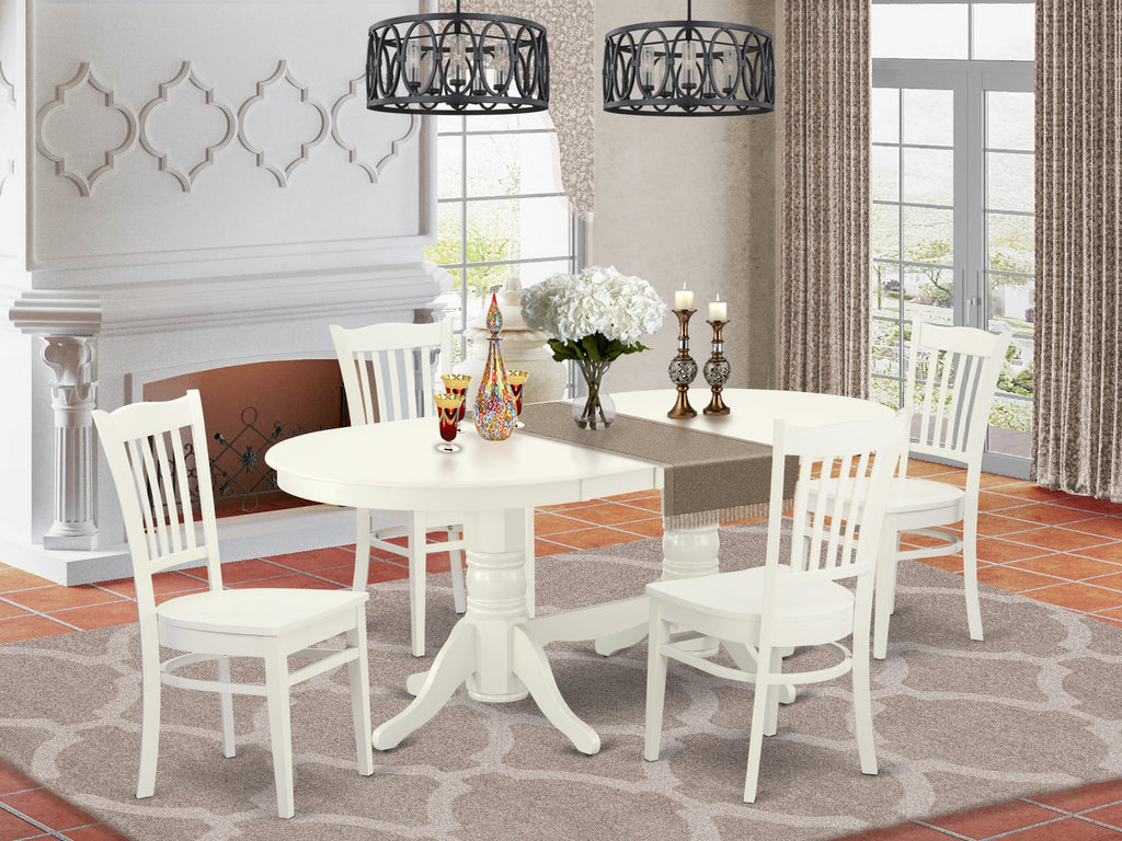 VAGR5-GNP-M Elegant 5-Piece Dining Ensemble with Expansive Oval Table and Seating for Four, 40x76 Inches, in Linen White