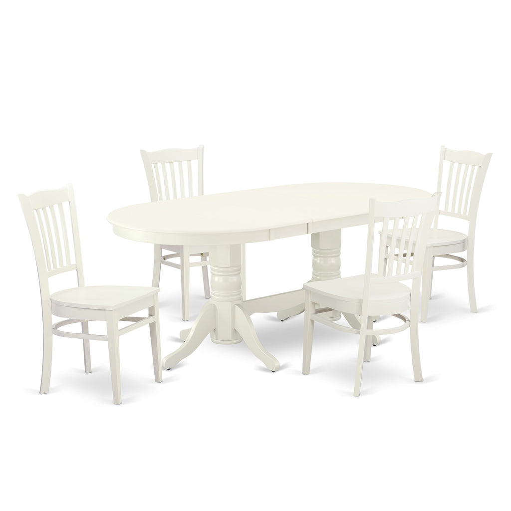 VAGR5-GNP-M Elegant 5-Piece Dining Ensemble with Expansive Oval Table and Seating for Four, 40x76 Inches, in Linen White