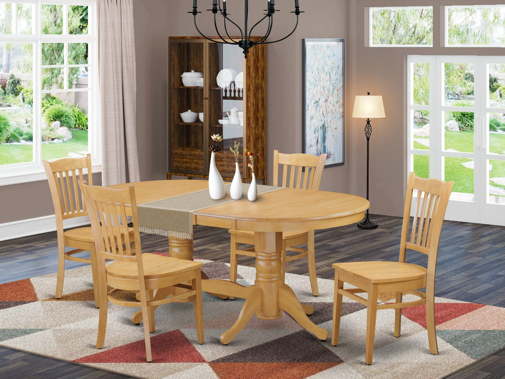 VAGR5-L5K-B 5-Piece Dining Ensemble Wooden Butterfly Leaf Table & Chairs with Solid Seats, Rustic Elegance