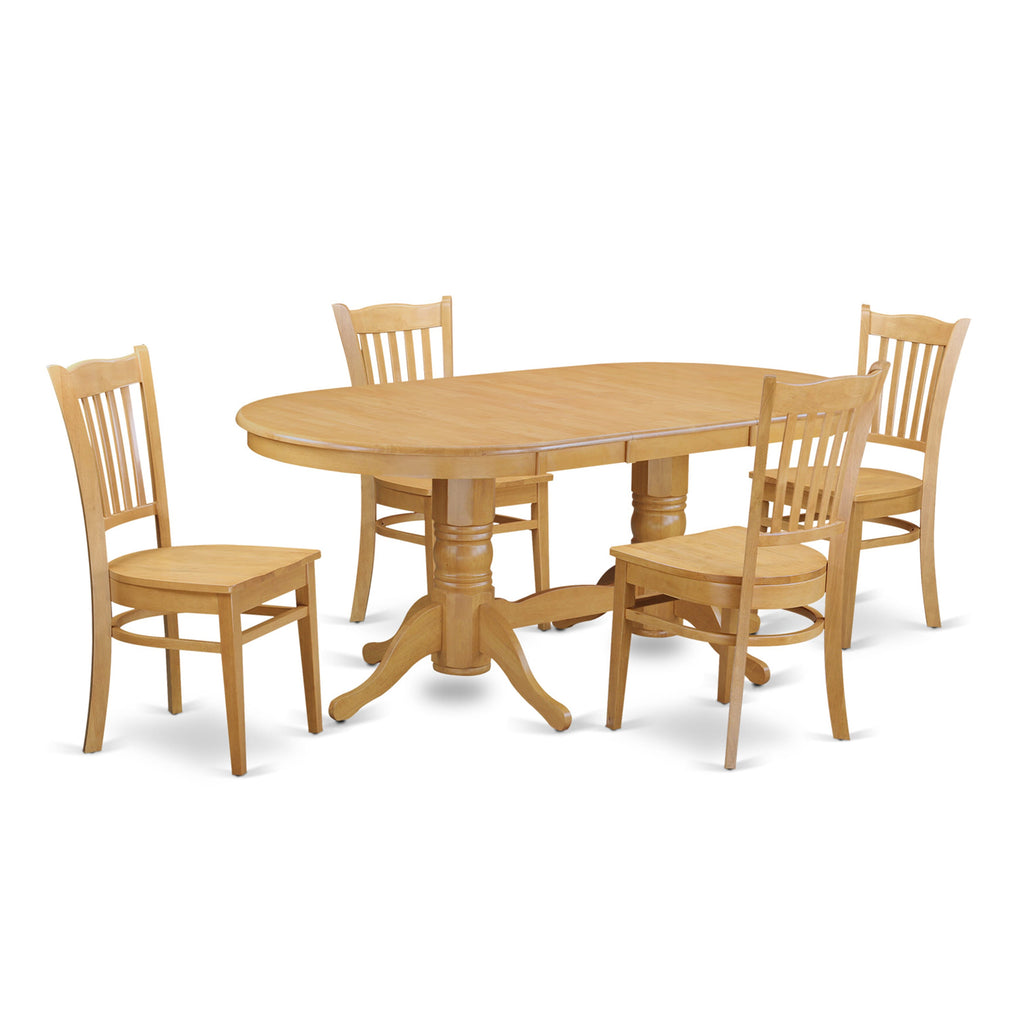 VAGR5-L5K-B 5-Piece Dining Ensemble Wooden Butterfly Leaf Table & Chairs with Solid Seats, Rustic Elegance
