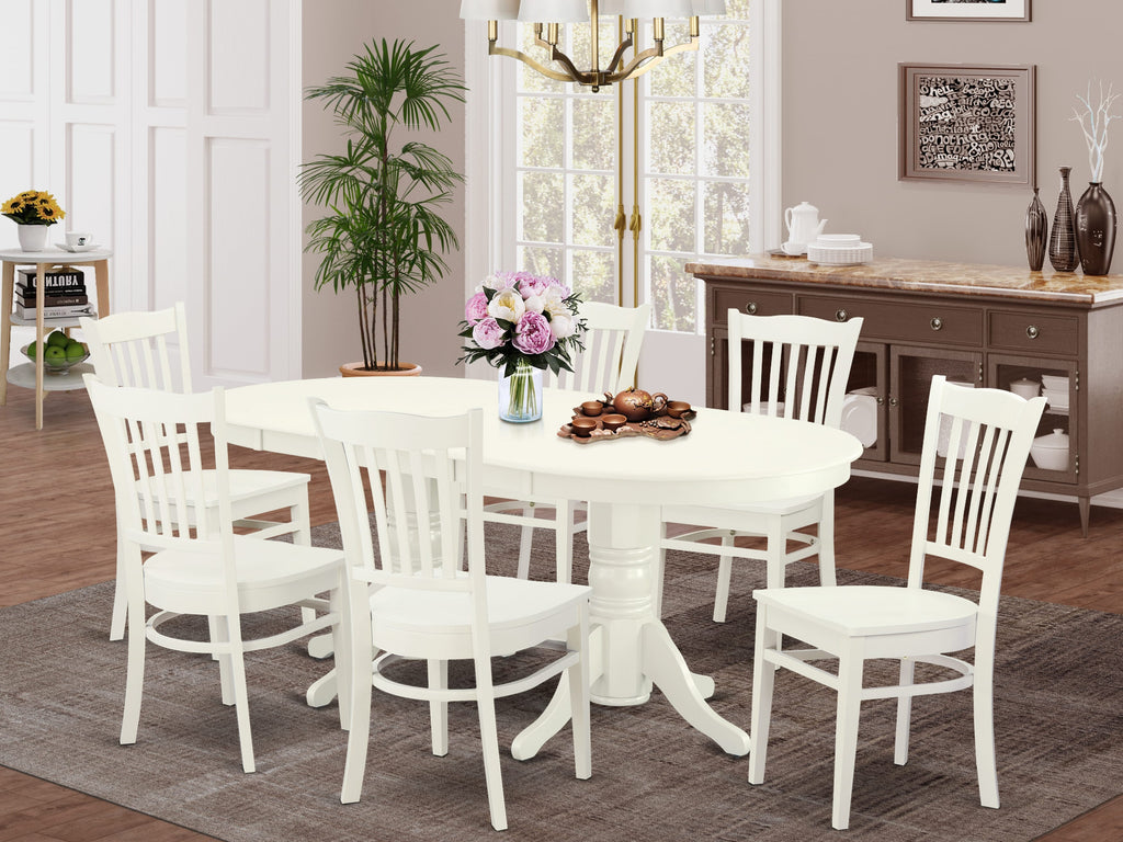 VAGR7-4E3-R 7 Pc Dining Ensemble Linen White Oval Table with Leaf & 6 Stylish Chairs, 40x76