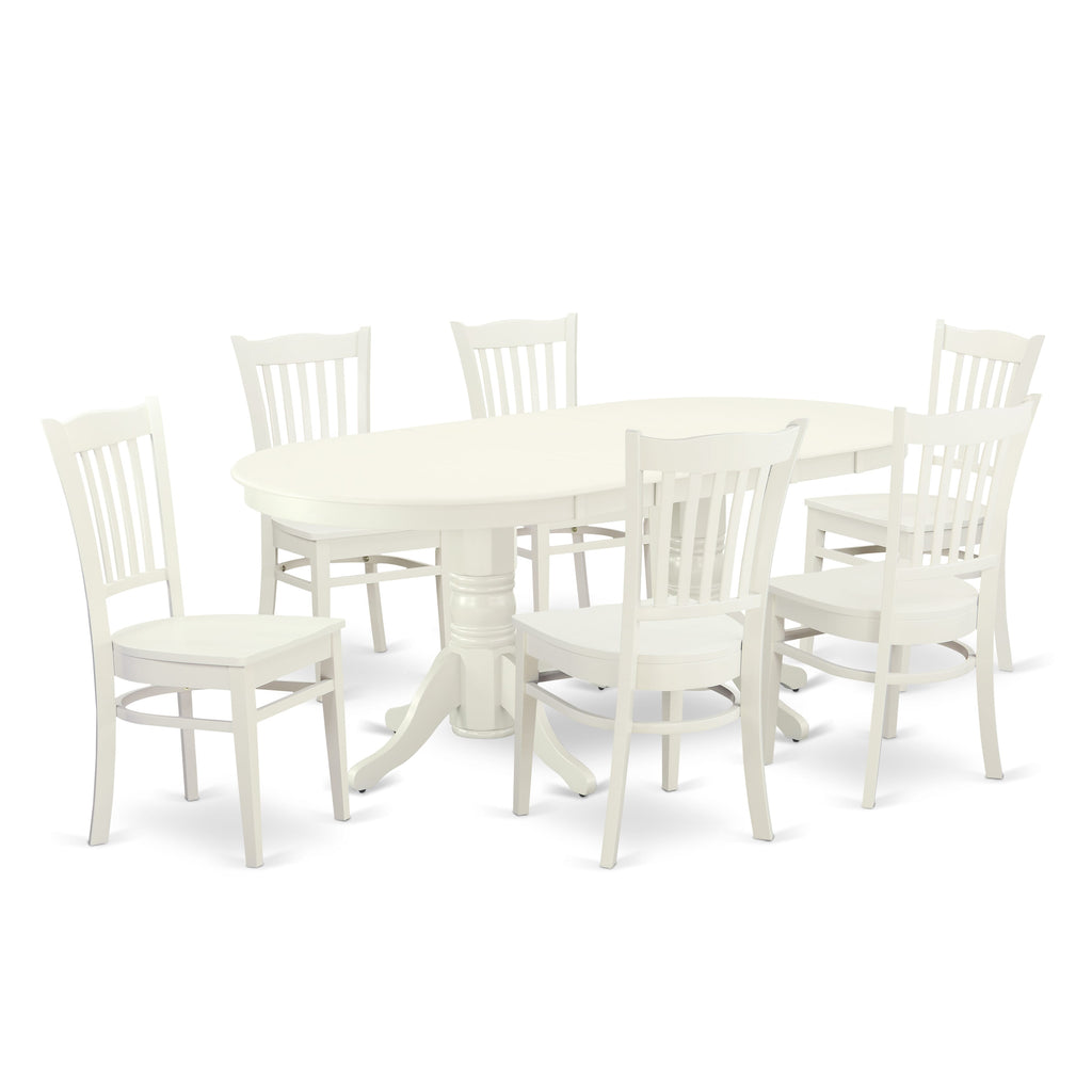 VAGR7-4E3-R 7 Pc Dining Ensemble Linen White Oval Table with Leaf & 6 Stylish Chairs, 40x76