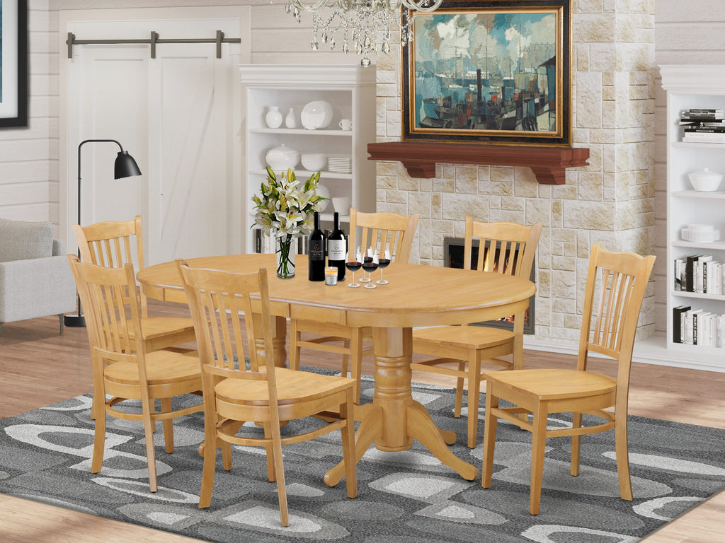 VAGR7-ZYV-O 7 Piece Oak Dining Set Oval Table with Leaf and 6 Chairs, 40x76 Inches