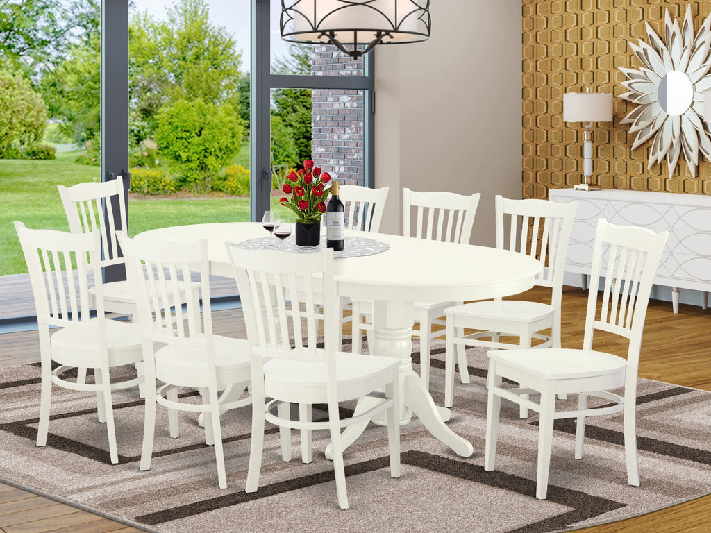 VAGR9-4NV-Q 9-Piece Oval Dining Set with Butterfly Extension and 8 Chairs, 40x76, Linen White Finish
