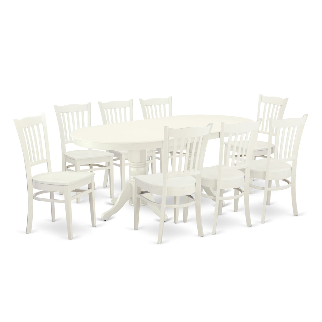 VAGR9-4NV-Q 9-Piece Oval Dining Set with Butterfly Extension and 8 Chairs, 40x76, Linen White Finish